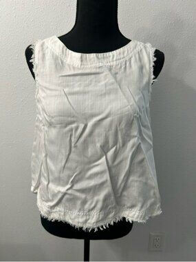 For The Republic White Frayed-Hem Sleeveless Tank